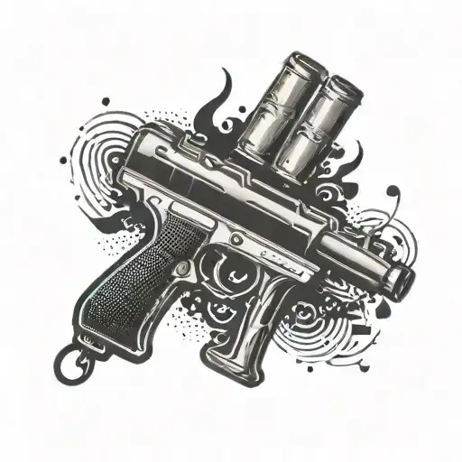 A Music-inspired Tattoo Featuring A Gun And Smoke Elements