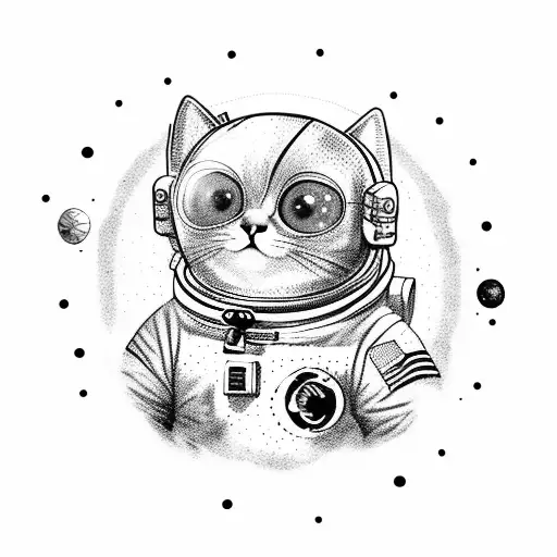 Cute Astronaut Cat Playing With Planets In Space
