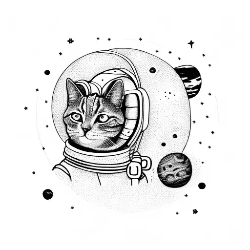 Cute Astronaut Cat Playing With Planets In Space
