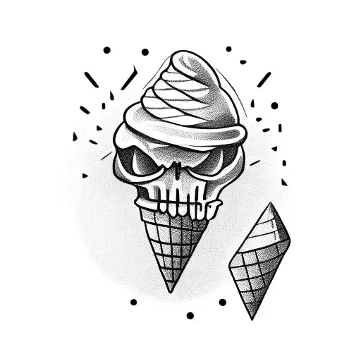 Ice Cream Cone With A Skull Instead Of Ice Cream And Lightning Behind It