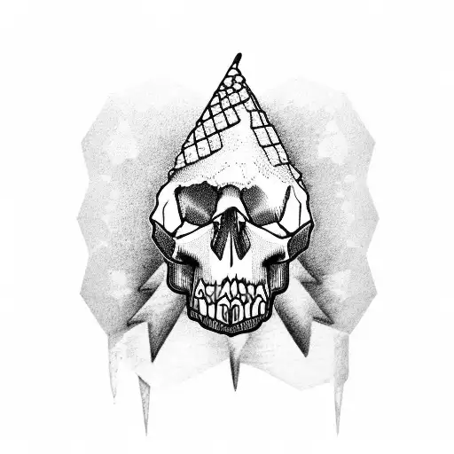 Ice Cream Cone With A Skull Instead Of Ice Cream And Lightning Behind It