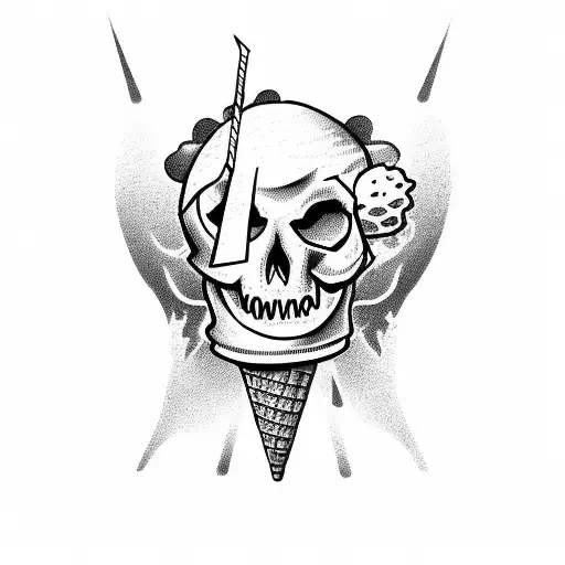 Ice Cream Cone With A Skull Instead Of Ice Cream And Lightning Behind It
