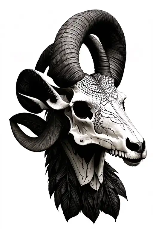 Nubian Ibex Skull With Acacia Raddiana Leaves