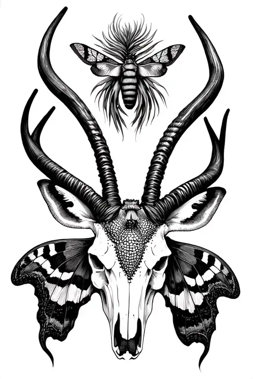 Kudu Skull With South African Pine Emperor Moth Between Horns