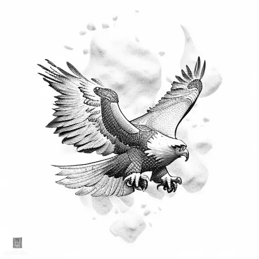 An Eagle Sitting On A Ram Corns Sitted On A Stone Pig