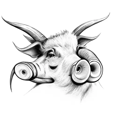 A Pig That Has Corns Of A Ram And An Eagle Flying On Them