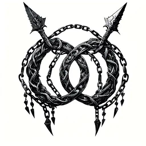 God Of War Omega Symbol With Chains Wrapped Around It And The Blades Of Chaos Dangling