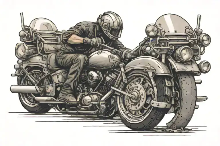 Ironworker Welding A Harley Davidson Motorcycle With Viking Skull Details