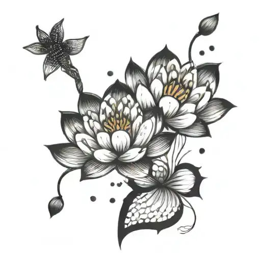 Brushstroke Lotus And Koi Fish