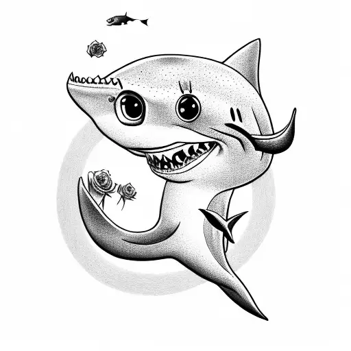 Cute Baby Shark With Shark Shandals Holding A Red Rose