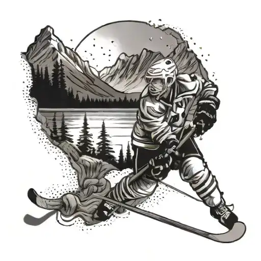 Hockey With Mountains In Background
