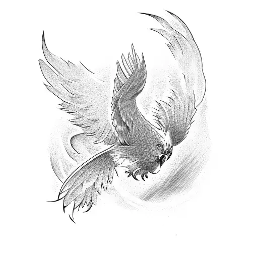 Phoenix Bird Sitting In Letter T