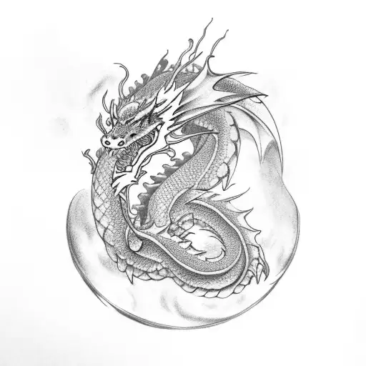 Dragon With Ornamental Background