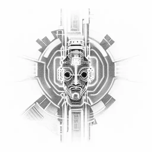 Cyberpunk Style Robovein And Microchip Tattoo Atthe Side Of A Male Head With Uv Ink Details