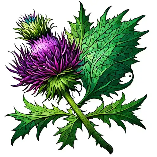 Scottish Thistle Intertwined With Viking Dragon Motifs In Stained Glass Colors