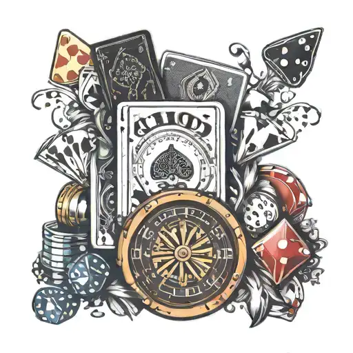 Create A Sleeve Tattoo Featuring A Casino Scene With Playing Cards And Dice
