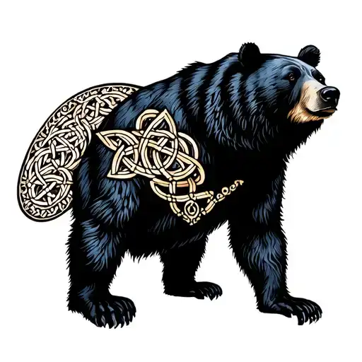 A Stained Glass Window Inspired By The Louisiana Black Bear Surrounded By Celtic Symbols