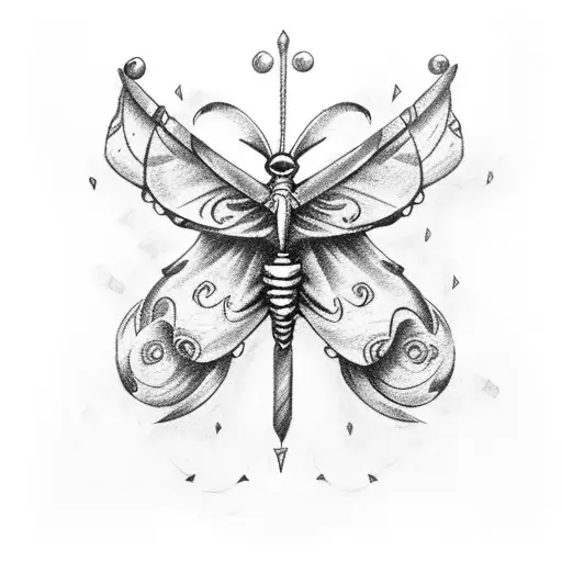 Butterfly With Pirate Ship Drawing On Its Wings