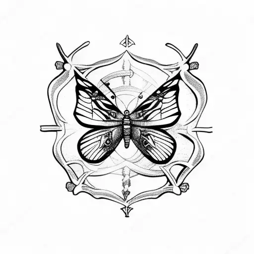 Butterfly With Pirate Ship Drawing On Its Wings