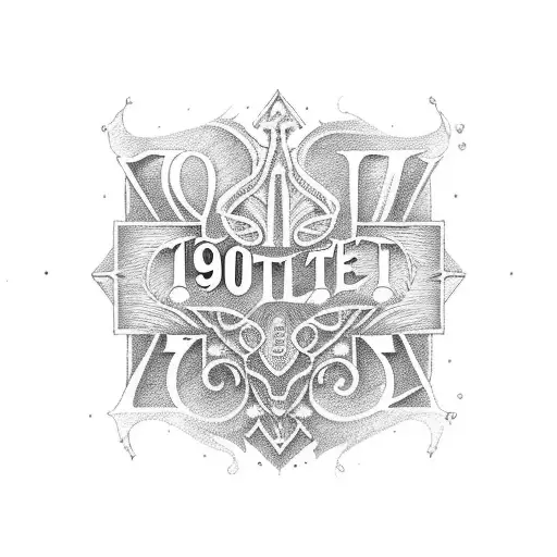 1907 Lettering Tattoo In Yellow And Navy Blue