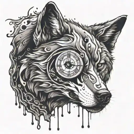 A Clock Melting Into A Wolf's Silhouette With A Sharingan Eye As The Clock Face