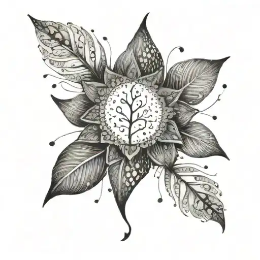 A Delicate Unalome With Intricate Leaf Details And Empowering Quotes In A Dotwork Style