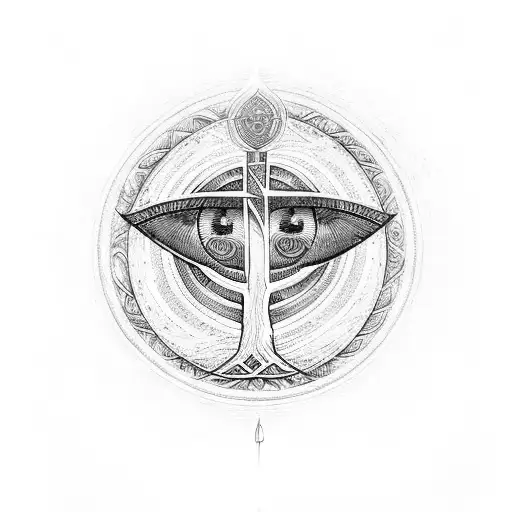 Tree Of Life With Egypt Symbols Like All Seeing Eye And Ankh