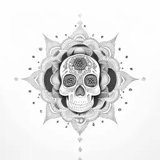 Mandala Flower Over The Skull With One Eye In The Center Of The Head