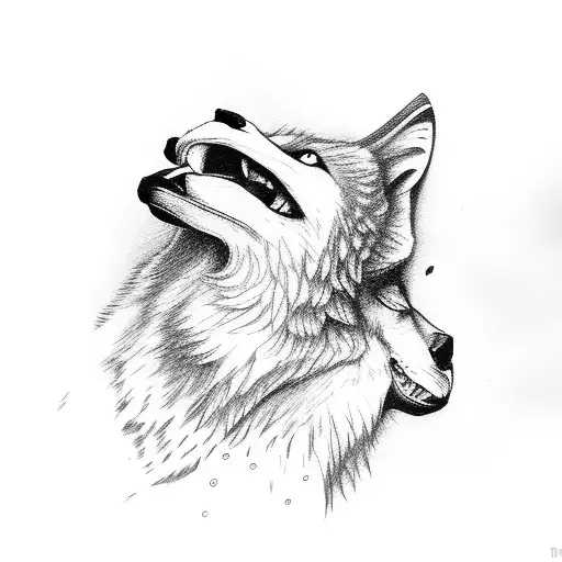 Wolf Howling At A Falcon