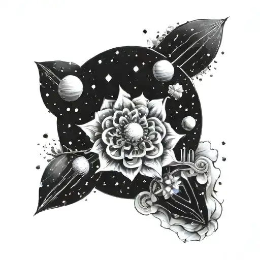 A Cosmo Flower Blooming In Outer Space With Planets And Asteroids Orbiting Around It