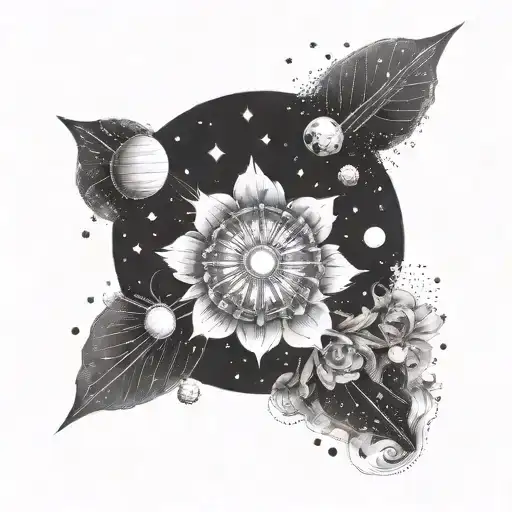 A Cosmo Flower Blooming In Outer Space With Planets And Asteroids Orbiting Around It