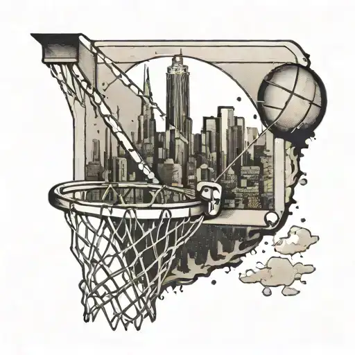 A Basketball Hoop With A Cityscape Of San Francisco In The Background