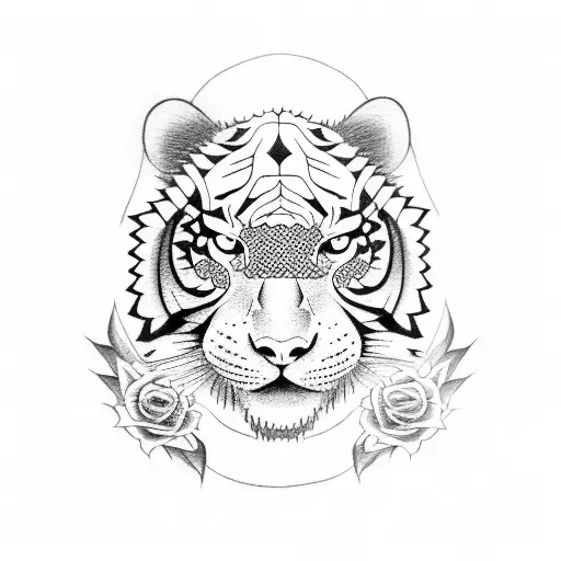 Samurai And Tiger And Roses