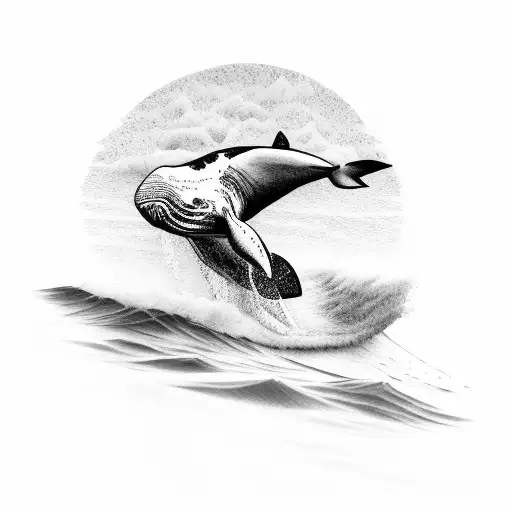 Black And White Whale Surfing With A Bird On Her Back