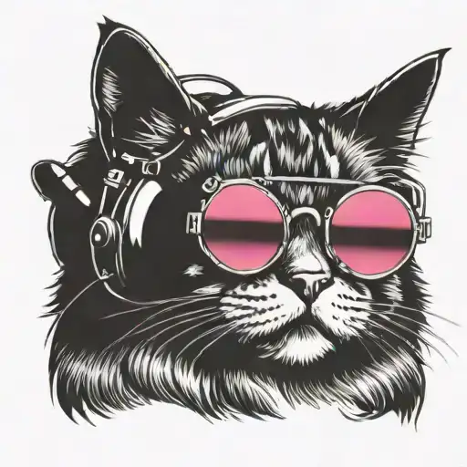 A Cat Wearing Headphones And Neon Vibe Sunglasses