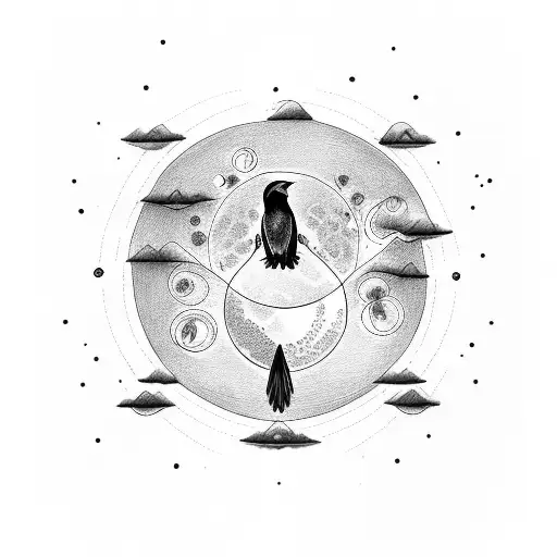 Crow With Phases Of The Moon