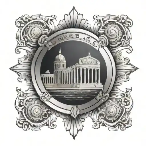 A Police Badge With Roman Architecture Incorporated Into The Design