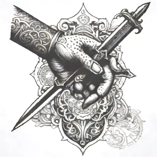 Hand Getting Pierced By A Mediveal Dagger