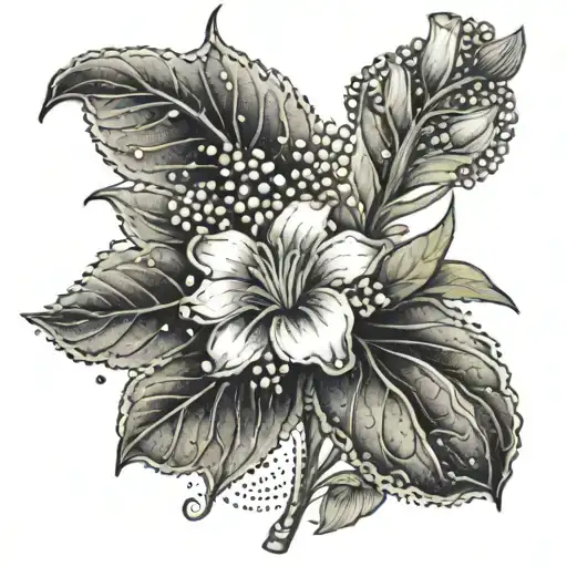 A Dotwork Design Of A Marigold And Lily Of The Valley Flower Growing From A Small Seedling