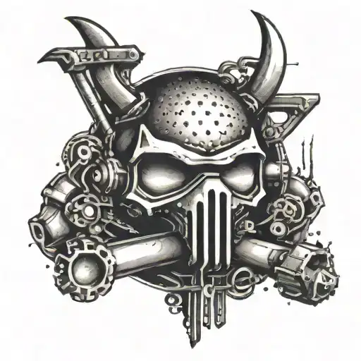 Tattoo Of 'Speak No Evil' Symbol Incorporating Elements Of Warehouse Tools And Equipment