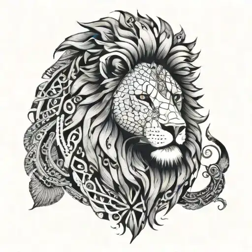 Majestic Lion Surrounded By Intricate Geometric Patterns Inspired By Russian Aesthetics