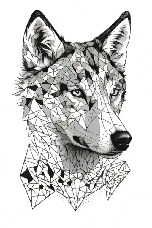 Husky Face With Geometric Scetch