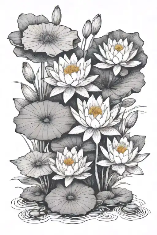 Water Lily And Lily In The Pond