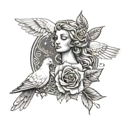 Aphrodite With A Rose In One Hand And A Dove In The Other