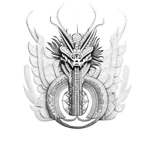 Quetzalcoatl Mixed With Aztec Style Statue Elements