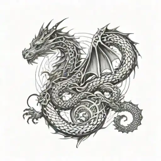 An Intricate Design Of A Dragon Intertwined With Symbols Of Success And Ambition