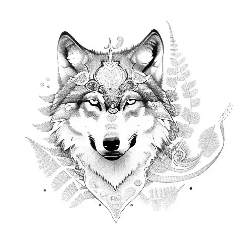 Wolf With New Zealand Fern And Nautical Rose