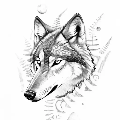 Wolf With New Zealand Fern And Nautical Rose