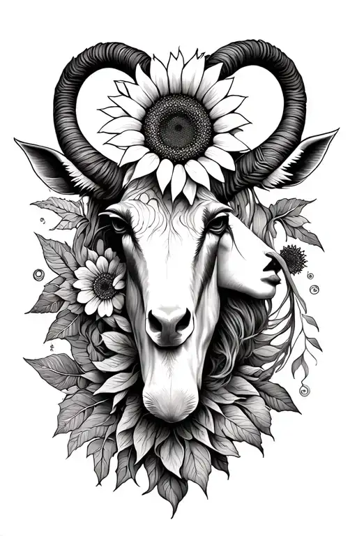 Capricorn And Libra With Sunflower Tribal