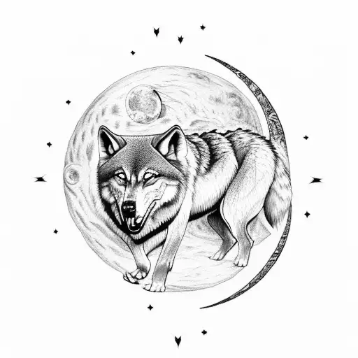 Wolfs Chasing The Sun And Moon Nordic
